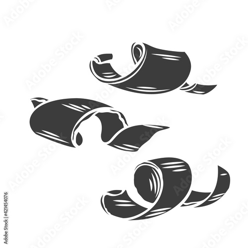 Chocolate shaving glyph icon. Curl, spiral, confectionary ingredient vector illustration. Hand drawn monochrome chocolate shaving in retro style.