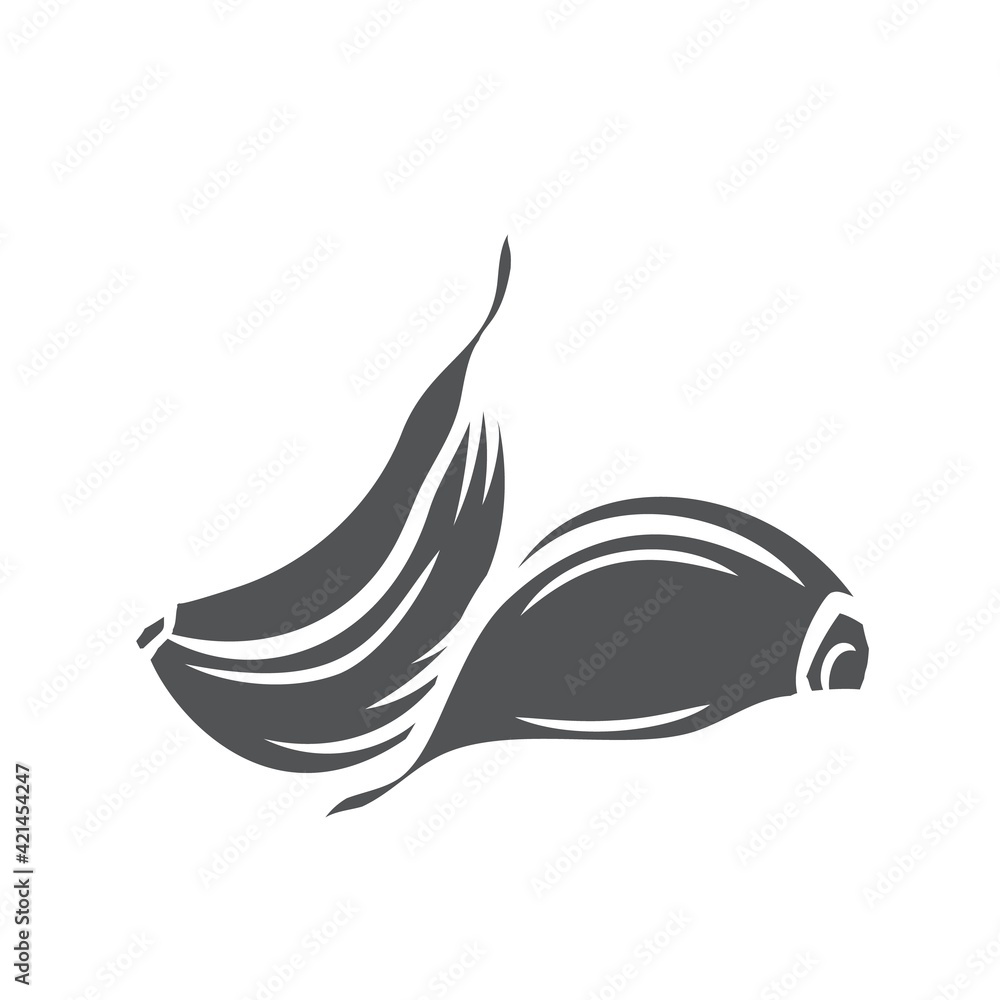 Garlic glyph icon, vector cut monochrome badge. Garlic cloves in retro style. Farm market product, isolated vegetable, bunch of garlic Garlic glyph icon, vector cut monochrome badge. Garlic cloves in retro style. Farm market product, isolated vegetable, bunch of garlic
