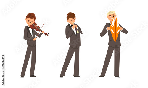 Male Musicians of Symphonic Orchestra Playing Various Musical Instruments Vector Set