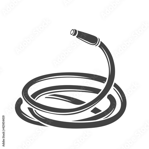 Watering hose glyph icon, vector cut monochrome badge. Garden tools illustration.