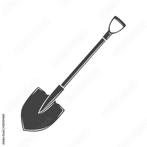 Garden shovel glyph icon, vector cut monochrome badge. Garden tools vector illustration.