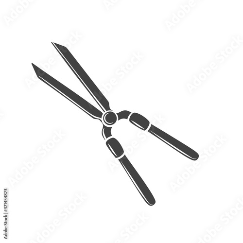 Pruning shears, garden secateurs or hand pruners glyph icon, vector cut monochrome badge. Garden tools illustration.