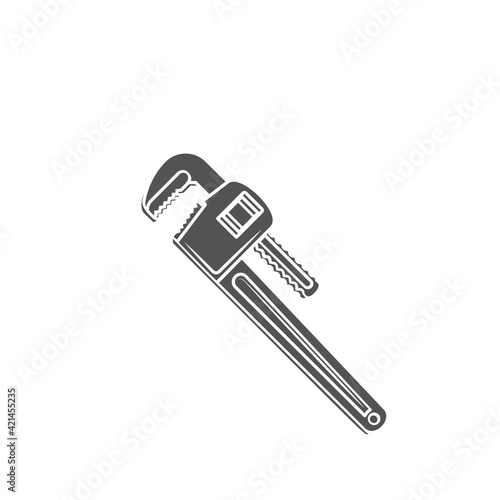 Plumbing water wrench glyph icon, vector cut monochrome badge. Badge for house plumbing promotion design