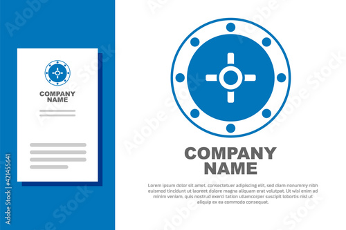 Blue Safe icon isolated on white background. The door safe a bank vault with a combination lock. Reliable Data Protection. Logo design template element. Vector
