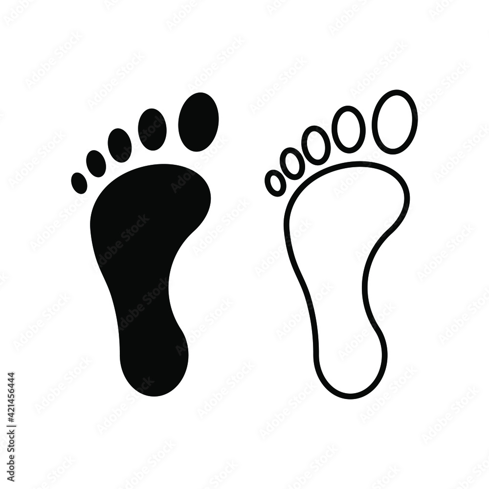 Footprint vector icon. Bare human foot print symbol. Pace imprint sign. Barefoot step mark logo silhouette.
Footprint vector icon. Bare human foot print symbol. Pace imprint sign. Barefoot step mark logo silhouette.