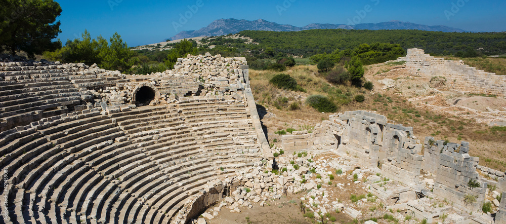 Ruins of Amphitheatre in Patara the ancient Lycian city, Archaeological site in Turkey
