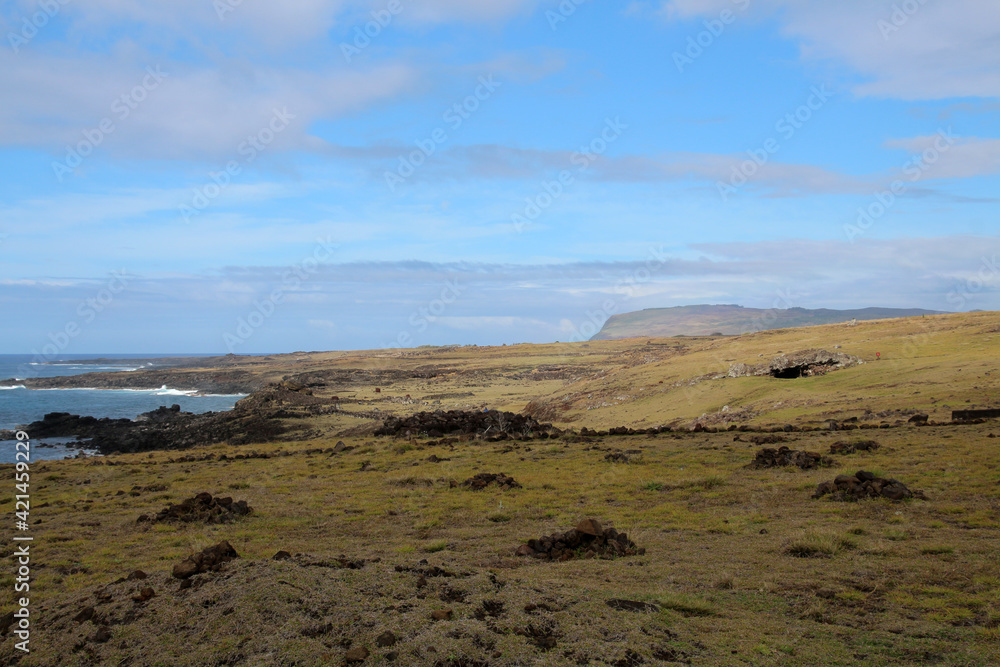 Coastal landscape at Ahu Akahanga on Easter Island