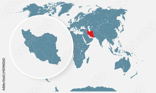 Vector template country Iran on world map