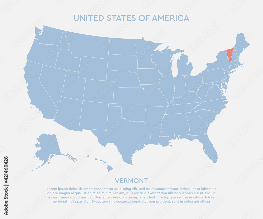 Map United states of America and state Vermont
