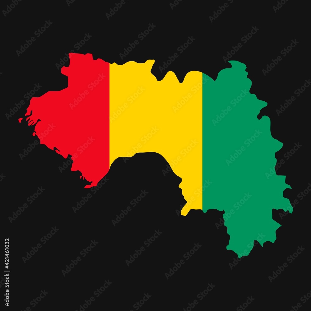 Guinea map silhouette with flag on black background