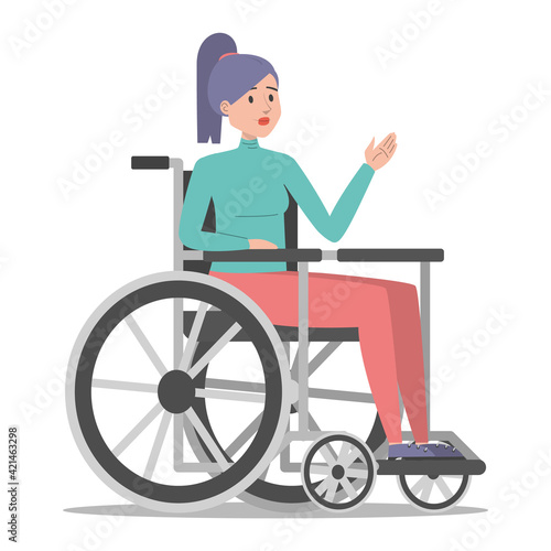 Disabled woman in the wheelchair vector isolated. Handicapped person, young girl. Problem with health. Female person with disability.