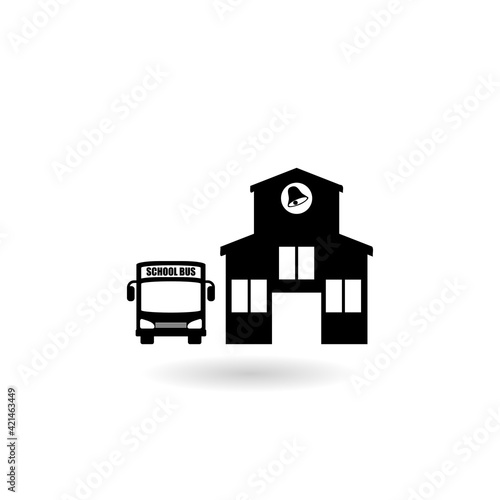 School bus icon with shadow