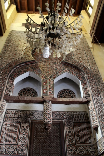 The interior decorations and Chandelier of Abassi mosque in Rashid in Egypt photo