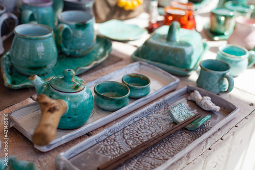 ceramic tableware, tea-set, handmade fair, purple porcelain teapot,