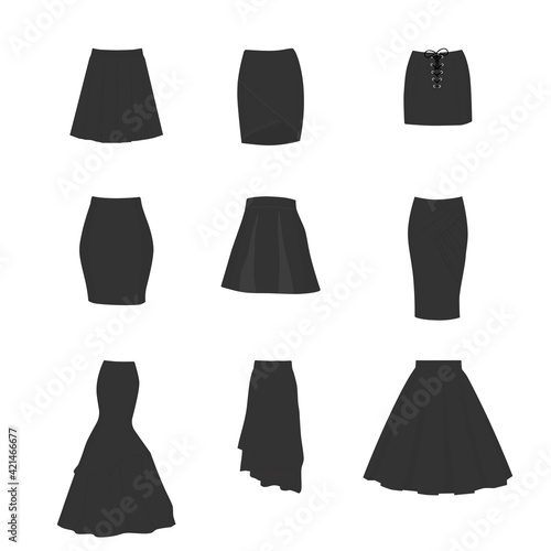 Set of different types of skirts. Vector