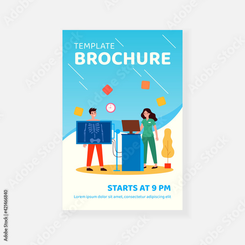 Medical doctor taking xray for patient isolated flat vector illustration. Cartoon bones examination in clinic or hospital. Radiology and skeleton diagnostics concept