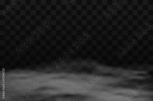 White fog texture isolated on transparent background. Steam special effect. Realistic vector fire smoke or mist. PNG.