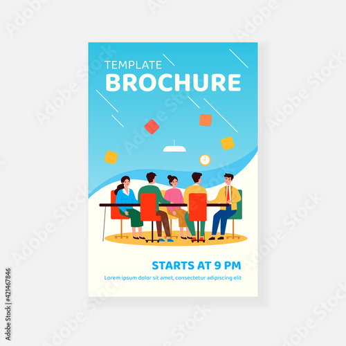 Business leader holding corporate meeting with team in boardroom. Politician talking to staff at round conference table. Vector illustration for authority, chairman, negotiations, discussion concept