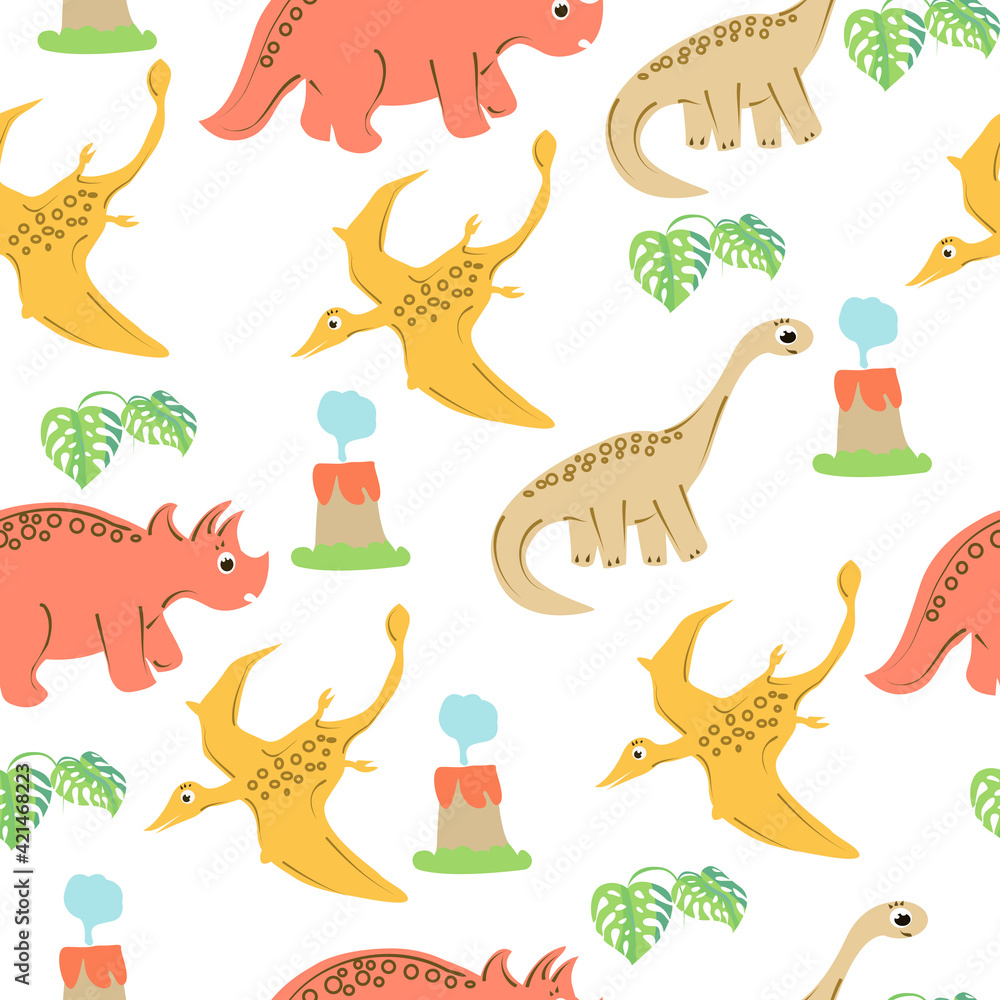 Seamless pattern with cute dinosaurs