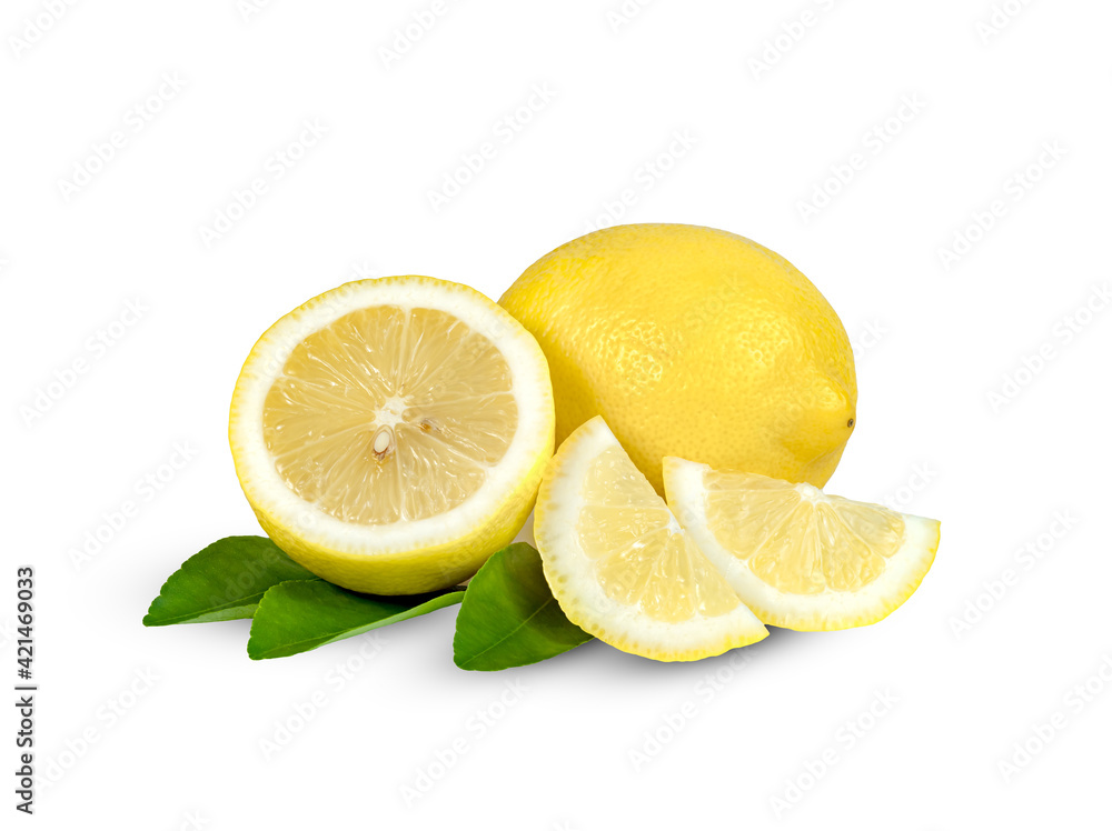 Lemon with leaf isolated on white background Lemon with leaf isolated on white background