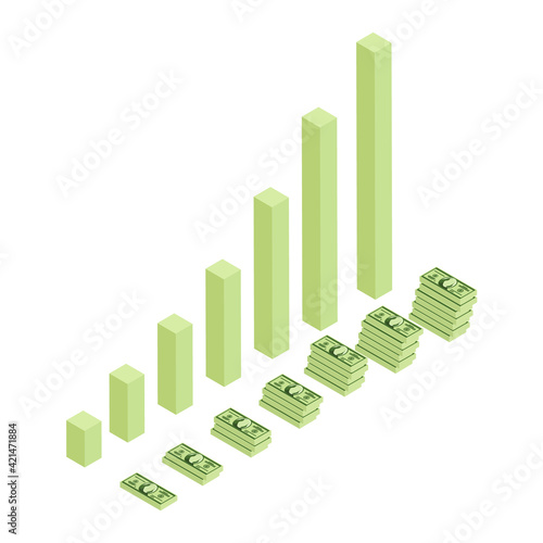 Vector illustration of rising money charts, business success concept