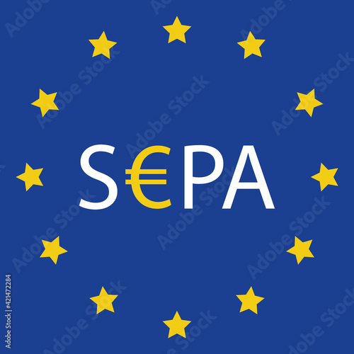 SEPA - Single Euro Payments Area sign isolated on blue background. Vector