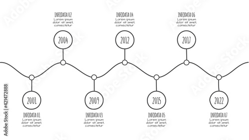 Doodle infographic elements with 7 options. Hand drawn icons. Thin line timeline illustration