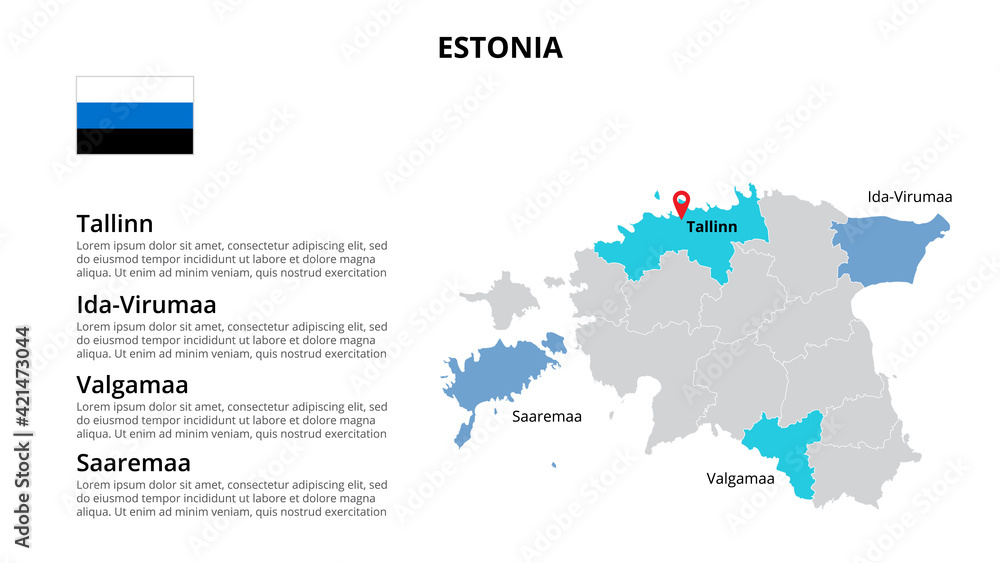 Estonia vector map infographic template divided by countries. Slide presentation