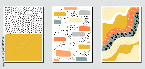 Abstract minimalist hand-drawn illustration for stories, wall decoration, postcard or brochure, cover design. Doodle background contains various shapes, spots, drops, lines. Modern trendy vector art.