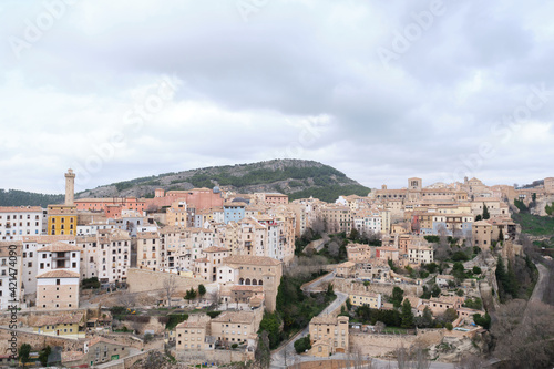 View of the cathedral and the city of Cuenca (Spain) taking from a hill.