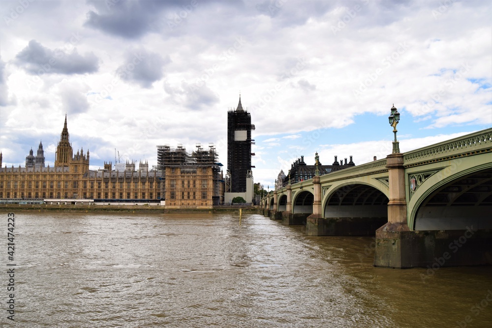 Houses of Parliament, Big Ben, Westminster Bridge and River Thames daytime view, London, United Kingdom 2020