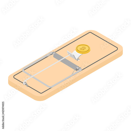 Emty mousetrap isolated on white background isometric view.