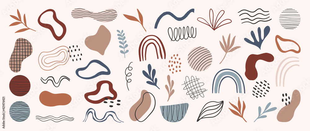 Abstract art background vector. Creative Hand drawn various shapes and doodle object elements for kids and school cover, abstract wall art for home decor,earth tone wallpaper,prints and pattern design Abstract art background vector. Creative Hand drawn various shapes and doodle object elements for kids and school cover, abstract wall art for home decor,earth tone wallpaper,prints and pattern design