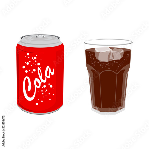 Refreshing cold soda iced soft drinks in can and glass isolated on white background.