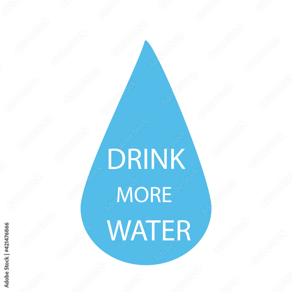 Drink more water quote in water drop isolated on white background. Drink more water quote in water drop isolated on white background.