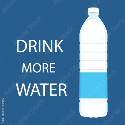 Drink more water quote and bottle of water isolated on blue background.