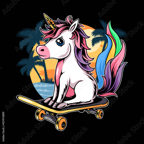 unicorns sitting on skateboards on the beach during summer parties