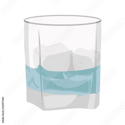 Glass of gin tonic with ice isolated on white background. Vector illustration