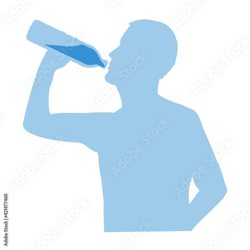 Silhouette of man drinking water from bottle flow into body. Illustration about healthy lifestyle.