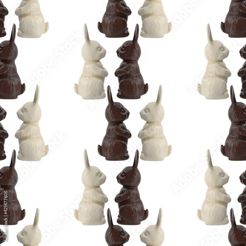 Seamless Easter pattern with realistic chocolate bunnies