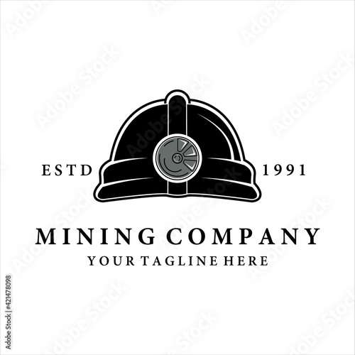 mining helmet logo vector vintage illustration design. mining equipment for professional miner. mining logo template vector for company