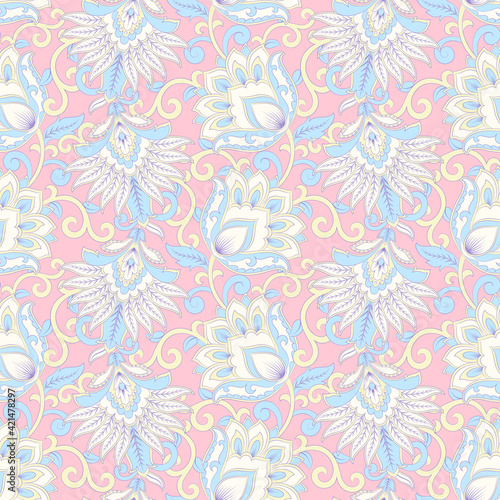 Floral seamless textile pattern in asian batik style