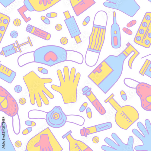 Covid-19 protect. Coronavirus Medicine vector seamless pattern