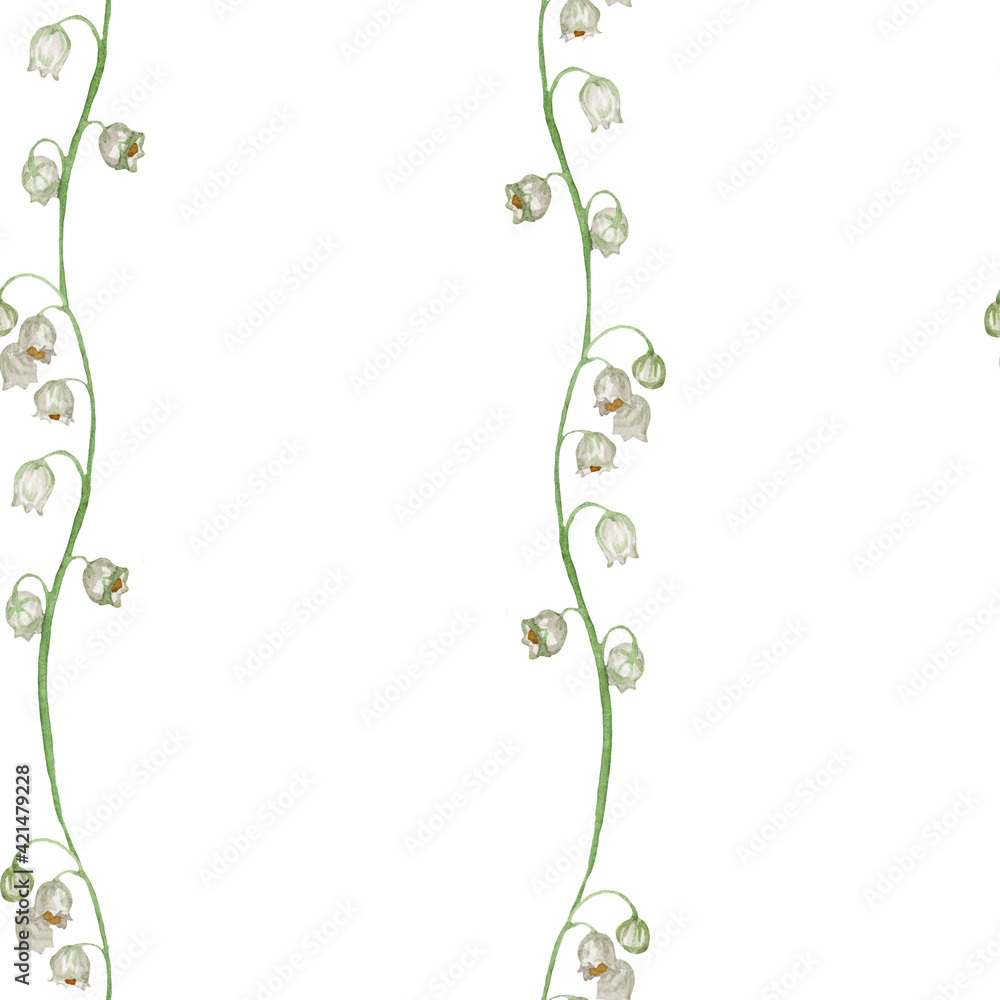 seamless vertical pattern lily of the valley sprout