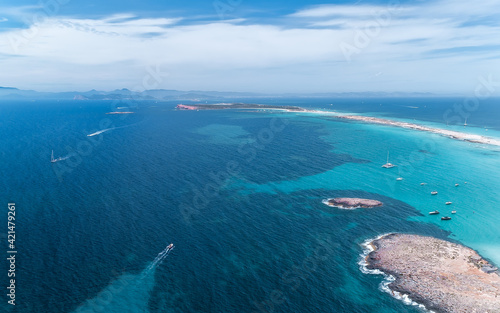 Amazing high aerial of Formentera the Maldives of Europe
