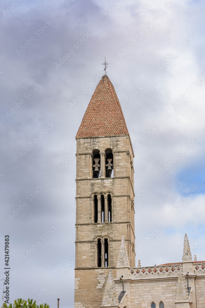 Romanesque tower of Santa Maria de la Antigua in Valladolid. Castile and Leon, Spain