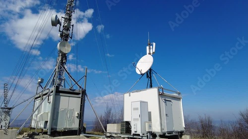 Telecommunication tower. Cellular tower, transmitting data, repeaters for mobile communications and the Internet, GPS, cell phones, 4G and 5G