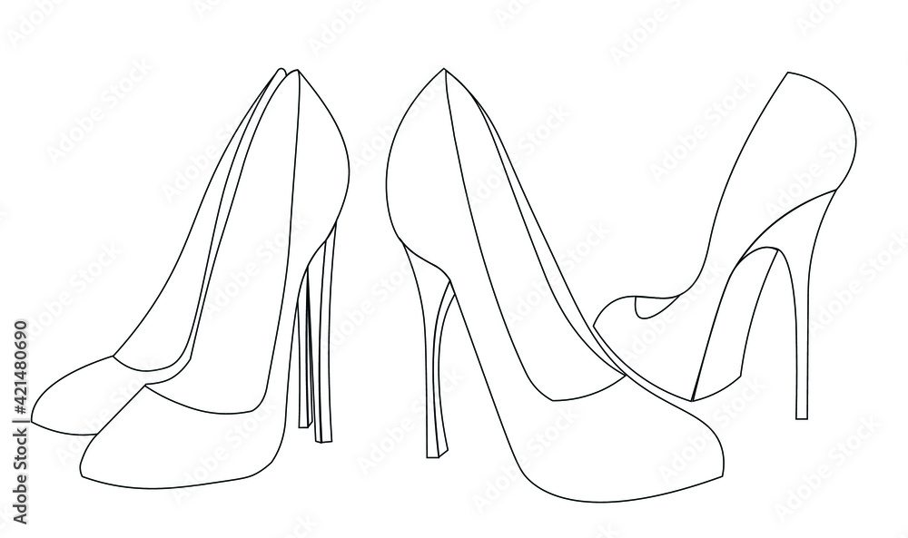 Fashionable black and white high-heeled shoes illustration without colors Fashionable black and white high-heeled shoes illustration without colors