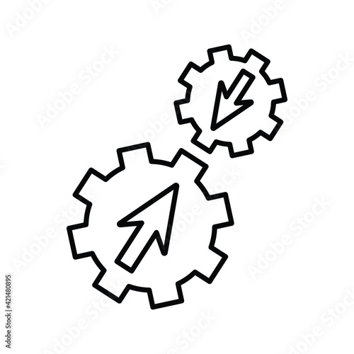 Connect gears, integration process, system settings outline icon. Line art design. 