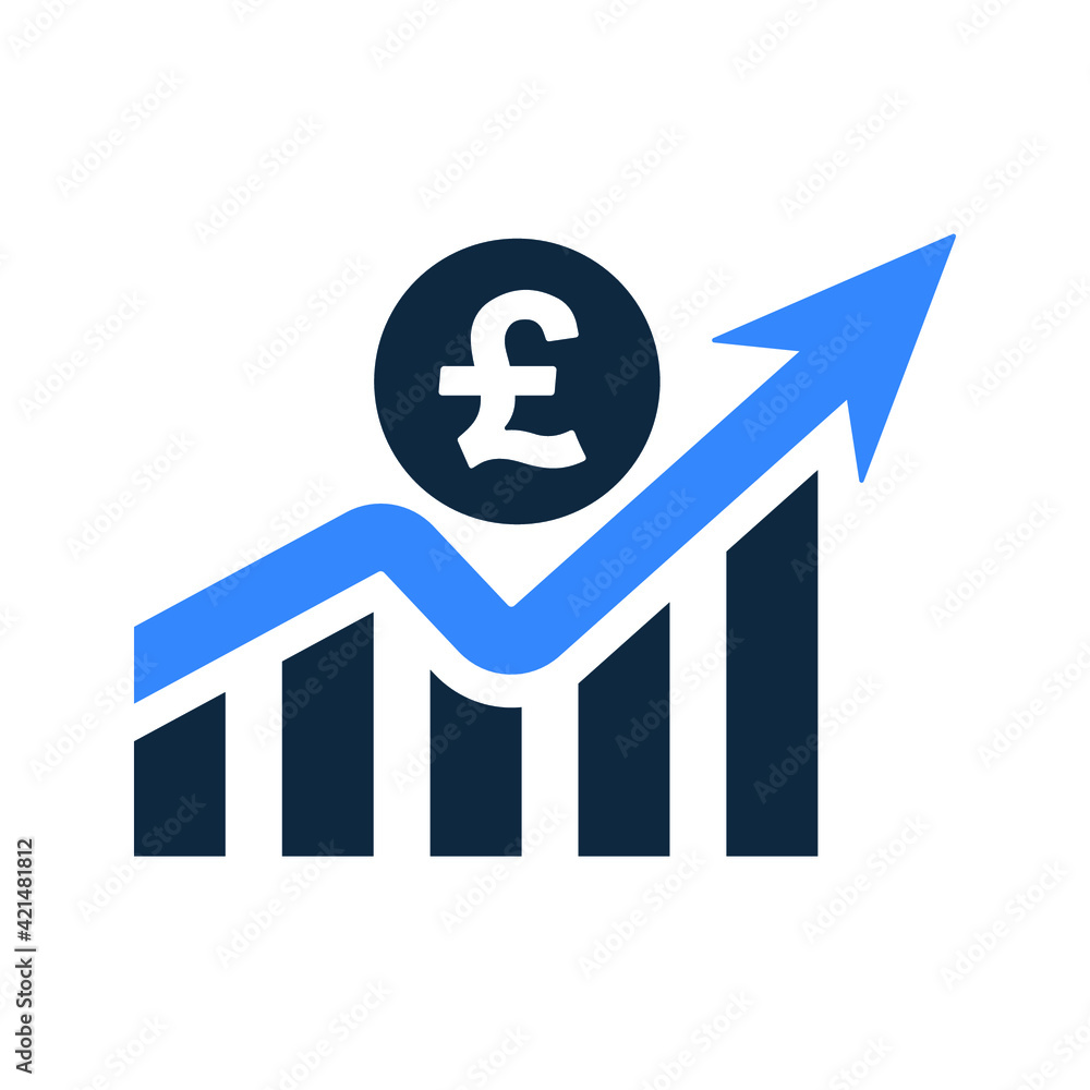 Graph, statistics, pound growth icon. Simple vector on isolated white background. Graph, statistics, pound growth icon. Simple vector on isolated white background.